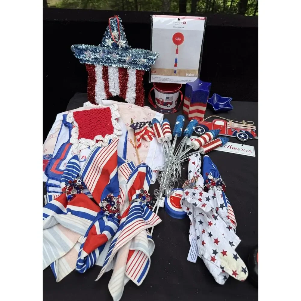 Huge Pier 1 American Flag Patriotic July 4th Serving Table Decor Huge Lot